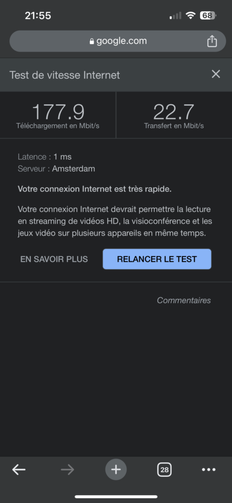 speed test avec proton vpn