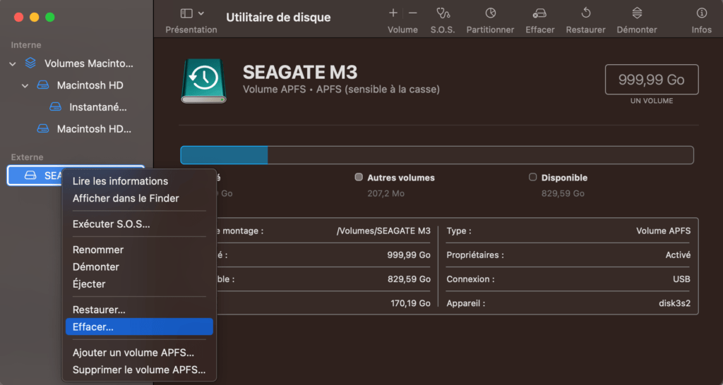 effacer disque dur externe mac