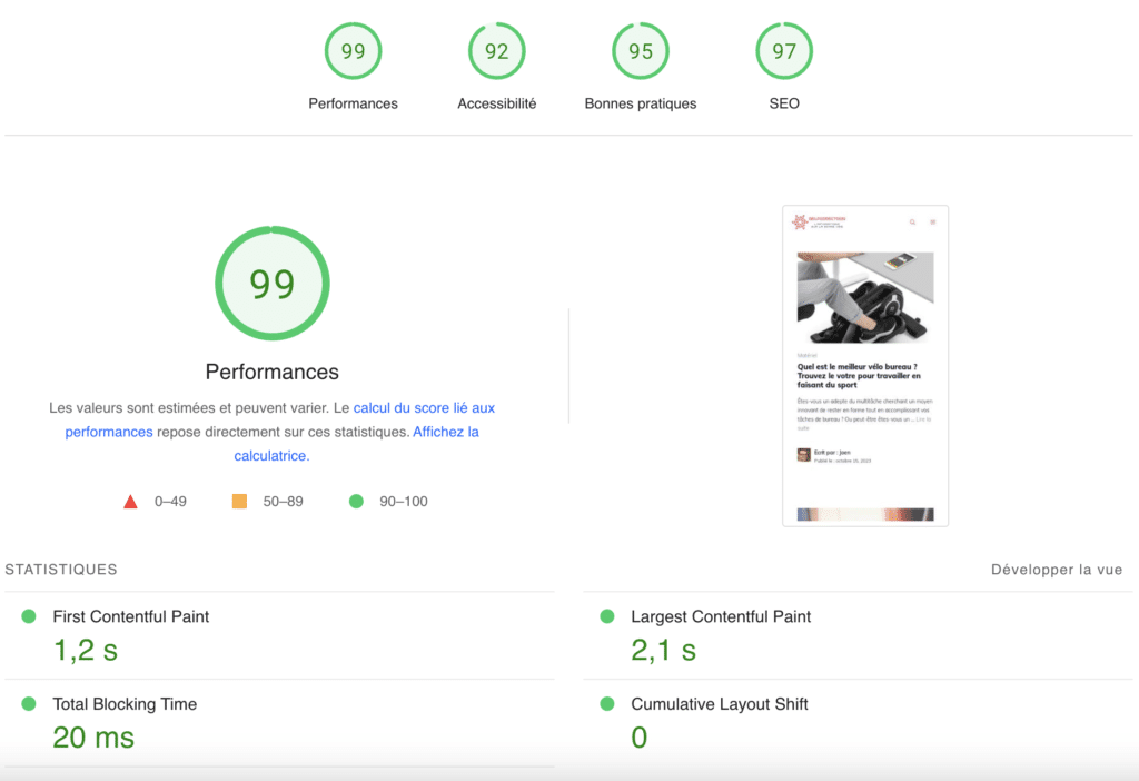 google pagespeed note