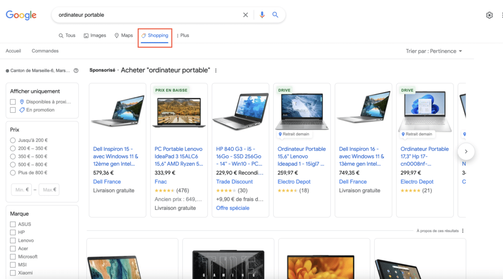 type de recherche google shopping