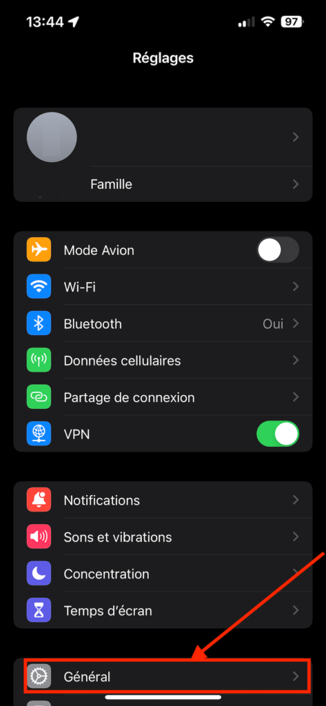 vérifier vpn réglages iphone general