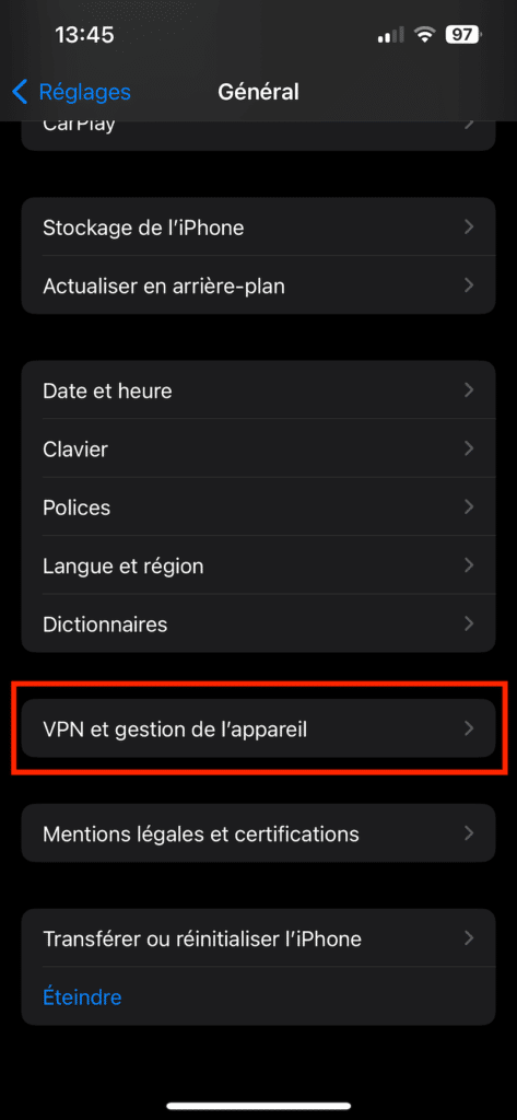 vpn et gestion de l'appareil