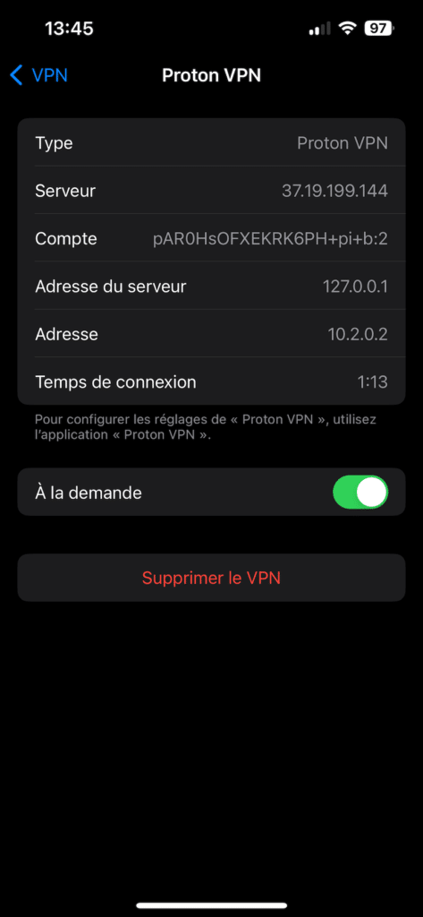 confirmation connexion iphone