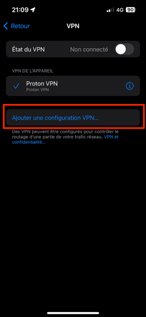 ajouter une configuration vpn