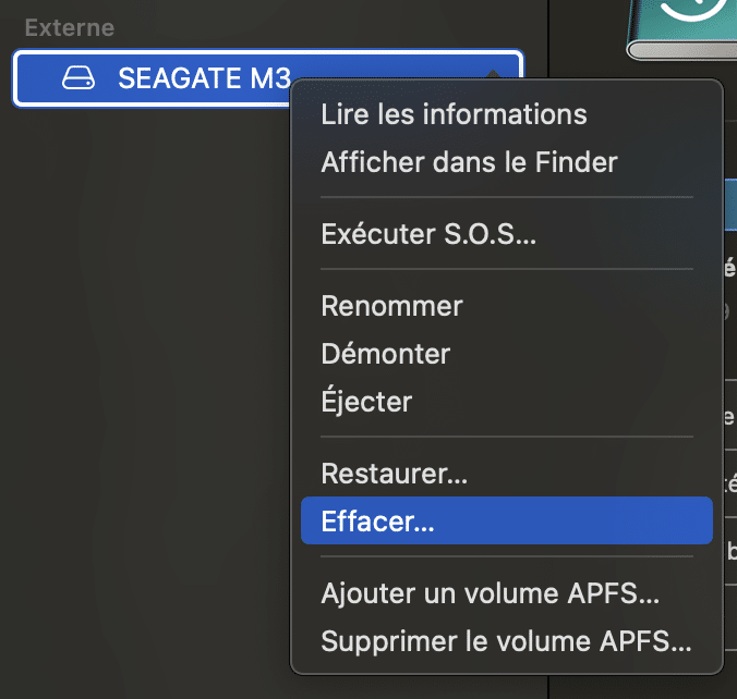 effacer disque dur externe