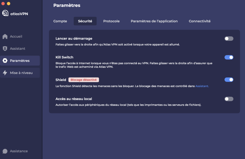 atlas vpn options sécurité