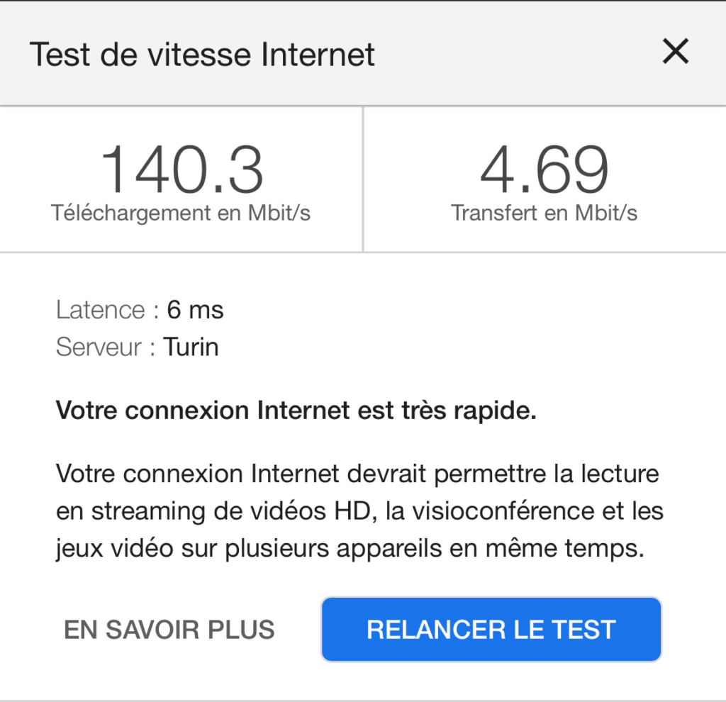 test vitesse 4G sans cyberghost