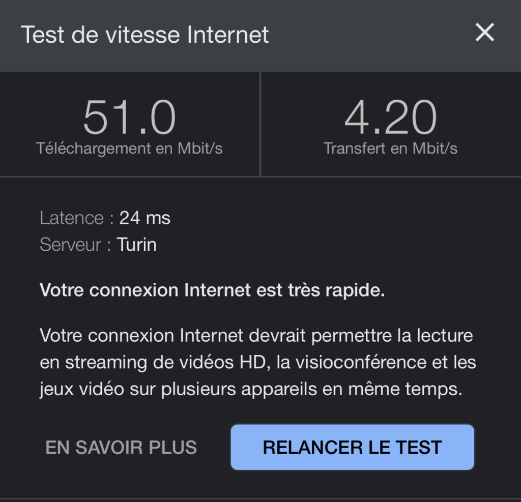 test vitesse 4G sans cyberghost