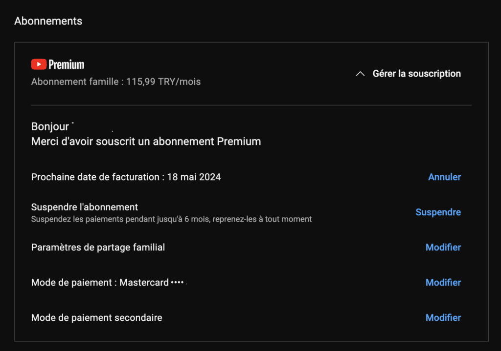 abonnement youtube premium turquie