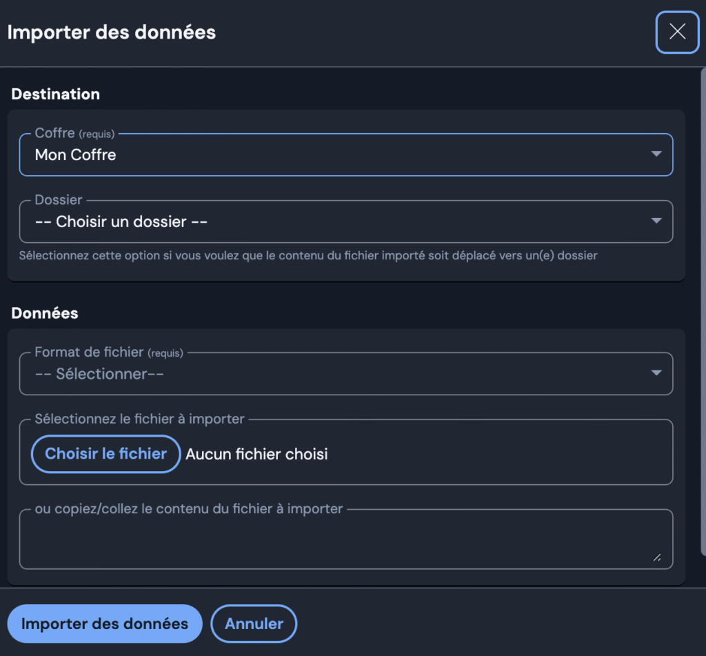 importer données bitwarden