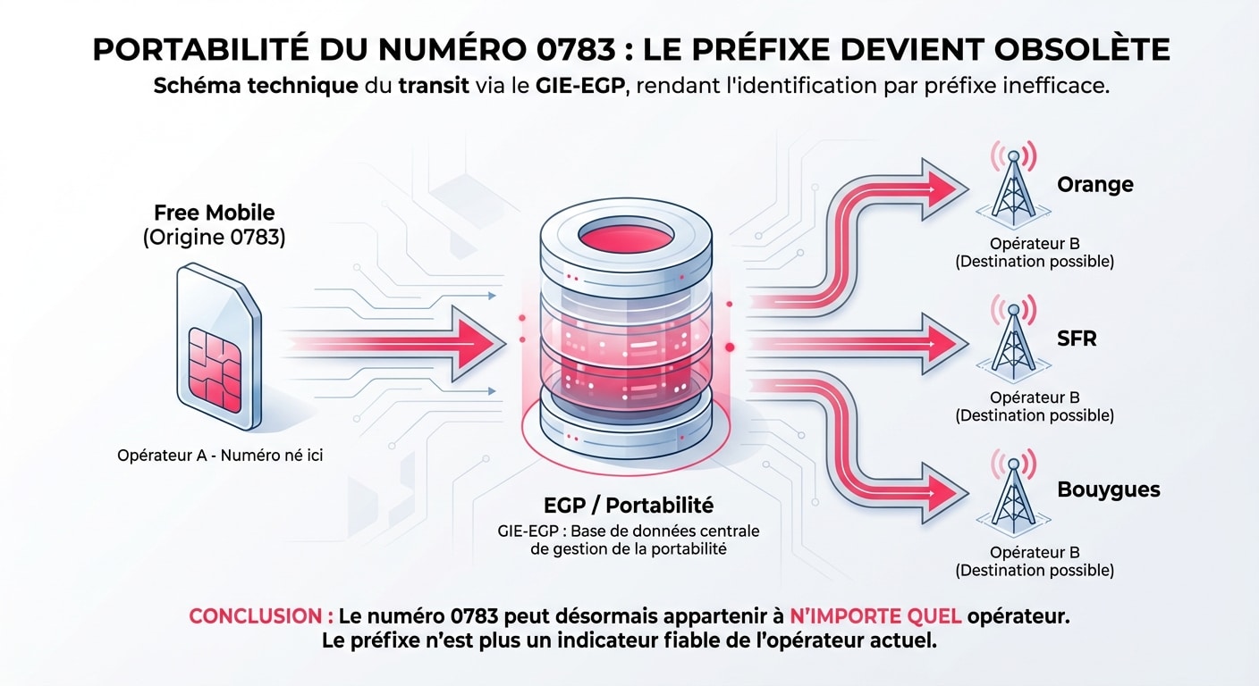 Schéma expliquant la portabilité des numéros mobiles 0783 entre opérateurs