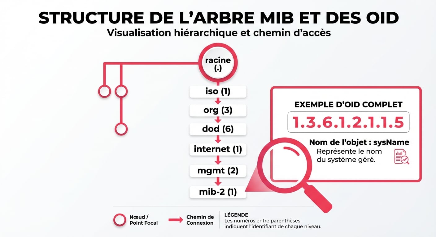Structure hiérarchique de la MIB SNMP et décomposition d'un OID (Object Identifier)