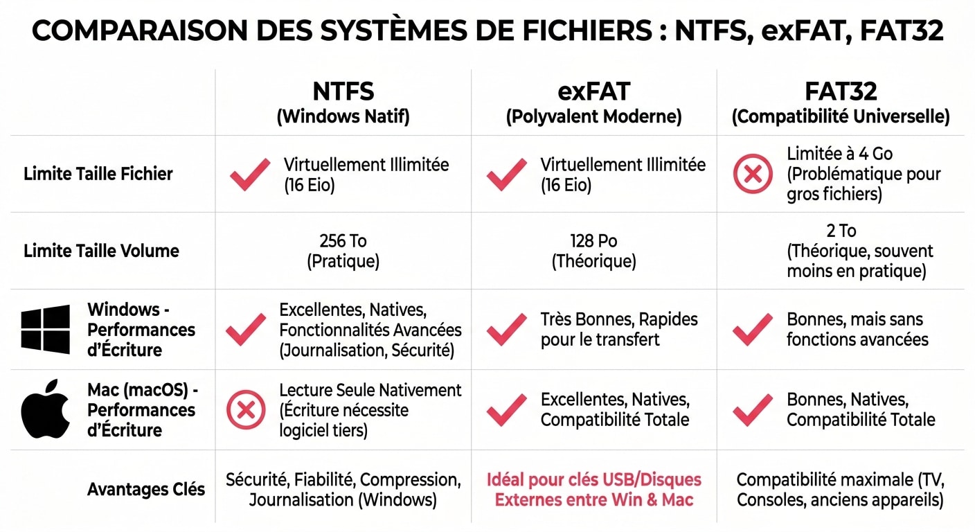Comparatif des formats NTFS, exFAT et FAT32 pour optimiser la vitesse de copie sur clé USB