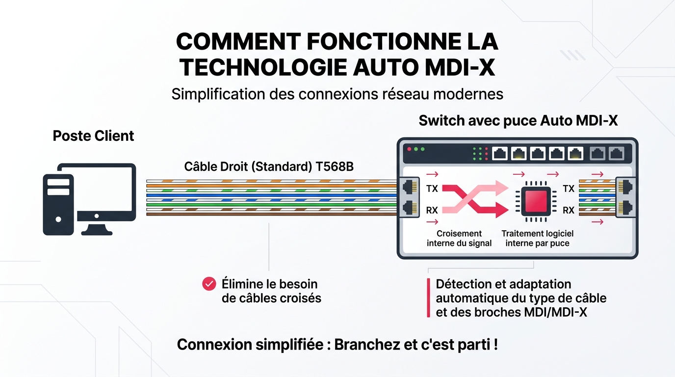 Technologie Auto MDI-X : croisement automatique du signal par le switch