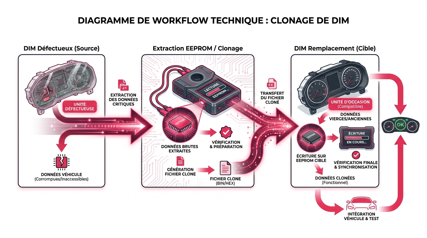 Workflow de clonage de données automobile : transfert d'EEPROM vers le nouveau module