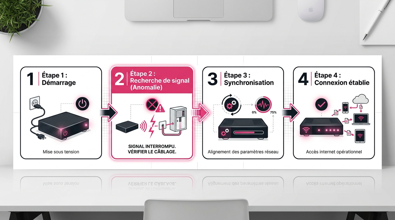 Signification des étapes de démarrage Freebox avec focus sur la panne de l'étape 2