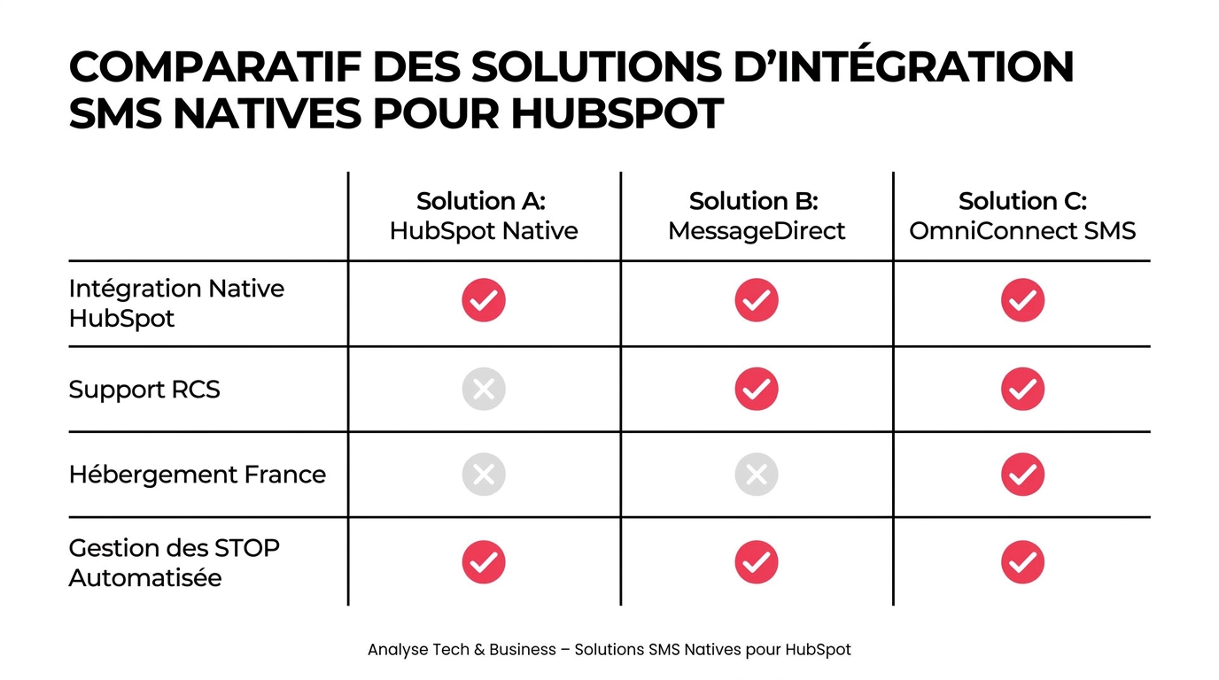 Tableau comparatif des meilleures applications d'envoi de SMS pour le CRM HubSpot