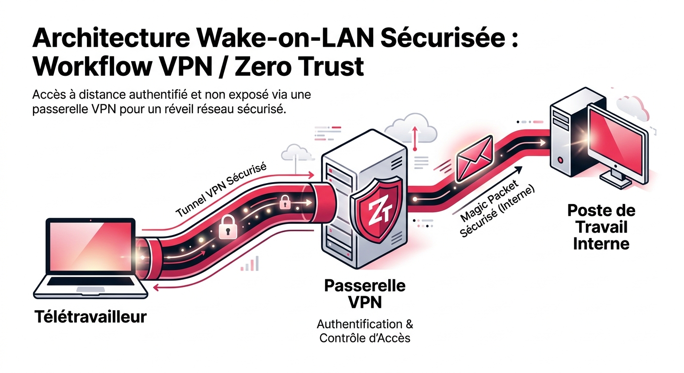Architecture d'entreprise sécurisée : utilisation d'un tunnel VPN pour l'envoi d'un Magic Packet sans exposer les ports